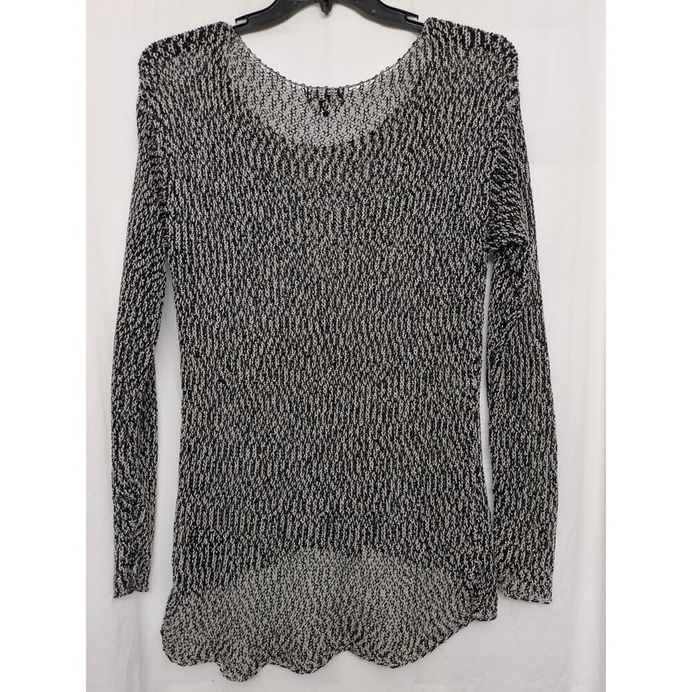bebe Womens L Sheer Open Knit Sweater Black White Y2K Long Sleeve Going Out Top - Picture 6 of 8